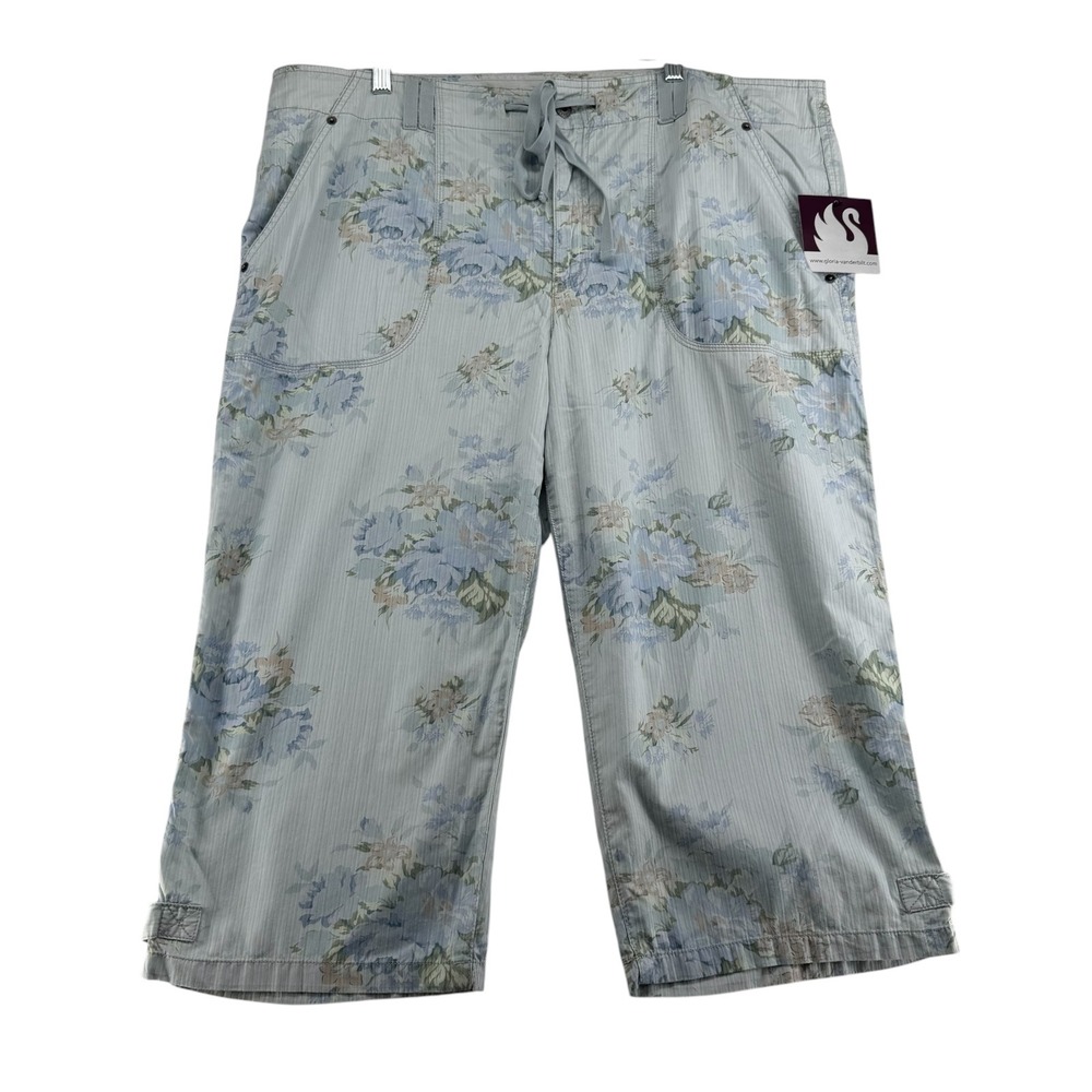 Gloria Vanderbilt Floral Capri Crop Pants Womens Plus 20W 100% Cotton Coastal